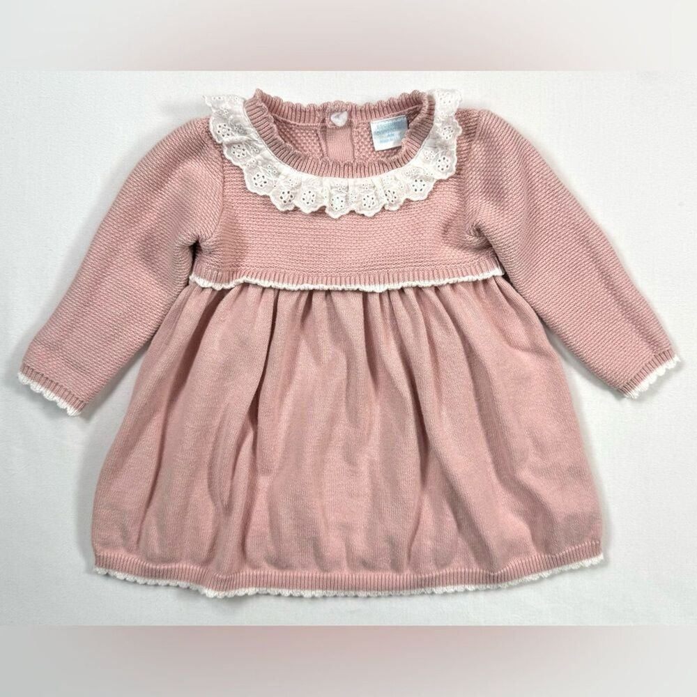 EDGEHILL COLLECTION Baby Girl Sweater Dress 6M Eyelet Lace Cottagecore Heirloom